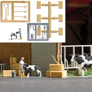 Busch 7932 HO Woman Feeding Calf with Milk Bottle Figure Set - Quality Trains and Accessories Galore