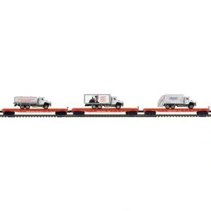 O Rolling Stock-20-92440 - Donald J. Trump 3-Car Flat Car w/ Truck Load Set - Quality Trains and Accessories Galore