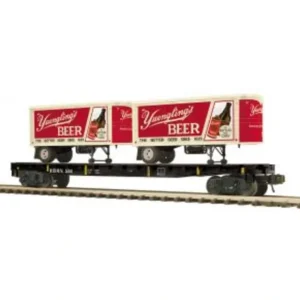 O Rolling Stock-20-95768 -Reading Blue Mountain & Northern Flat Car w/(2) PUP Trailers / Yuengling Beer - Quality Trains and Accessories Galore
